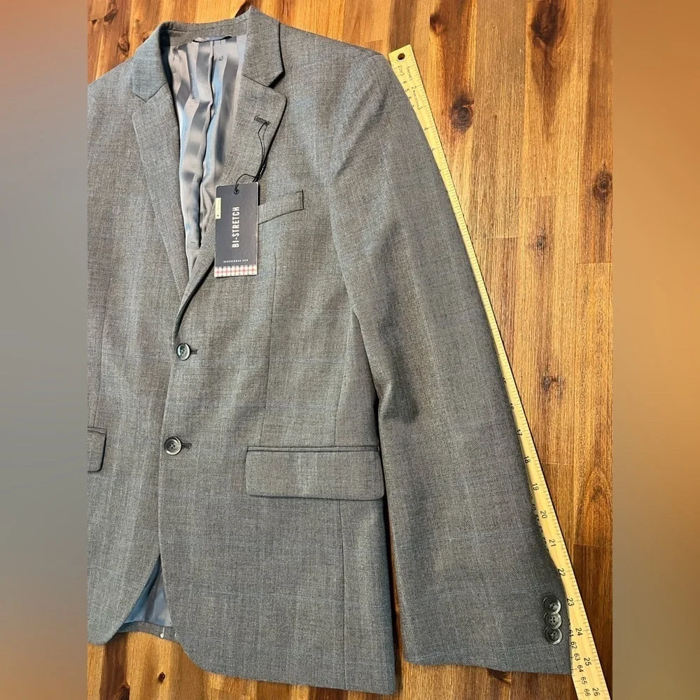 Ben Sherman Bi-Stretch Suit Jacket Blazer Sport Coat 38S Gray light blue plaid